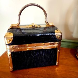 80's Italian Borsa Bella Black Train/Box Handbag